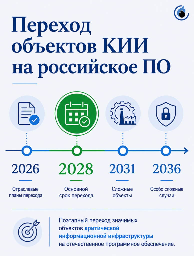 Этапы перехода значимых объектов критической информационной инфраструктуры на российское программное обеспечение.